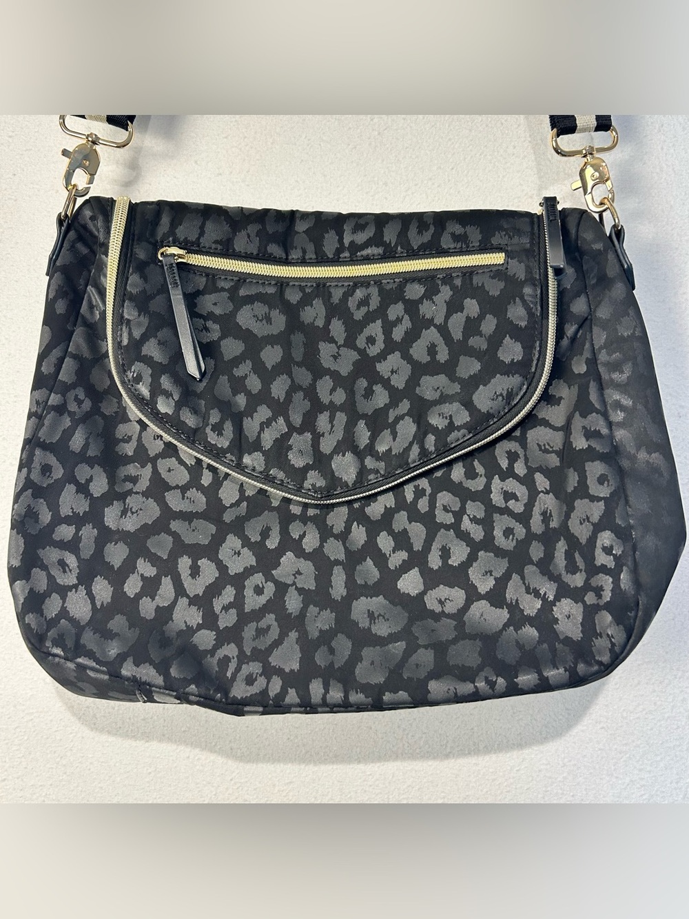 Stella & Dot Black on black Leopard-Print Crossbody Bag